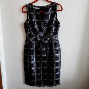 Ann Klein NY Sleeveless Shift Black/Silver/Grey Dress 6